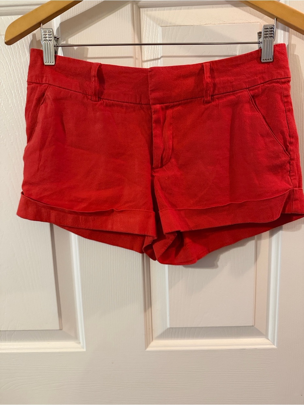 bebe Red High-Waist Cuffed Shorts